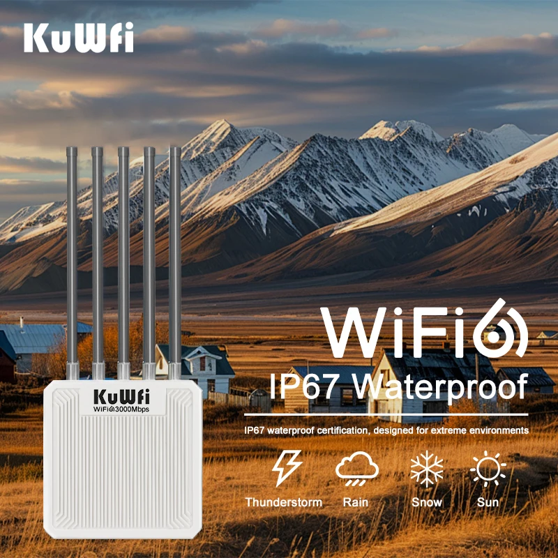 KuWFi AX3000 Router AP esterno 11ax Dual Band WiFi6 8dBi Antenna ad alto guadagno Extender WiFi a lungo raggio Porta Gigabit 48V POE IP67