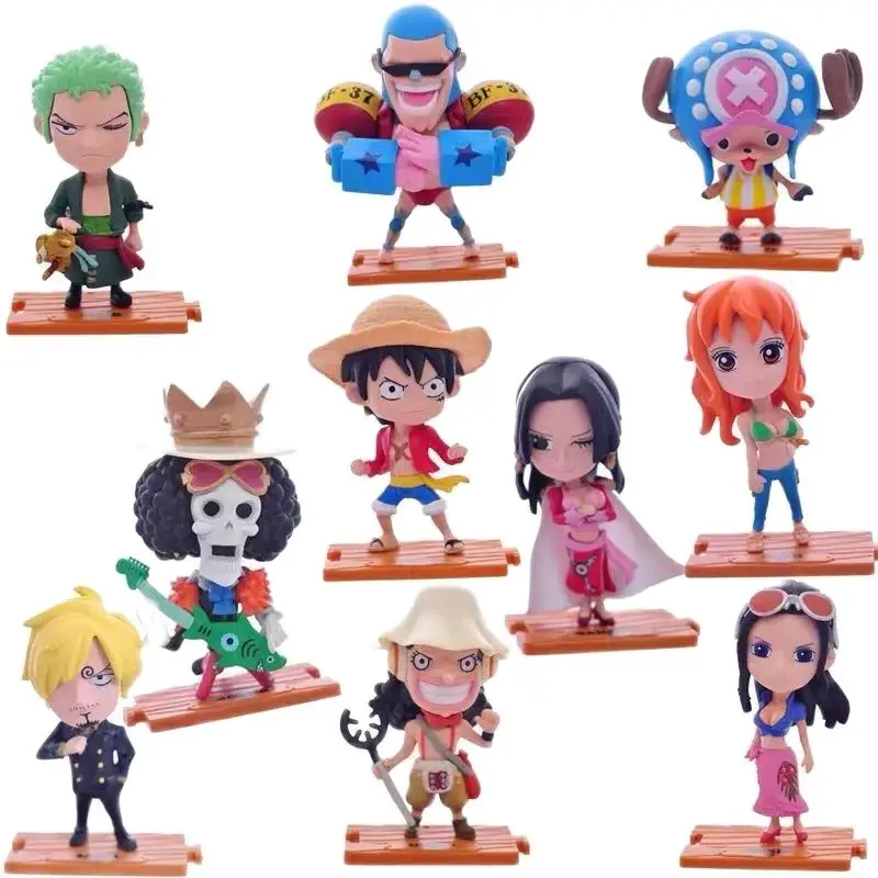 Anime de una pieza Luffy Sanji Roronoa Zoro Nami Robin Boa Hancock Usopp Brook FRANKY PVC modelo de figuras de acción juguetes muñeca 10 unids/set