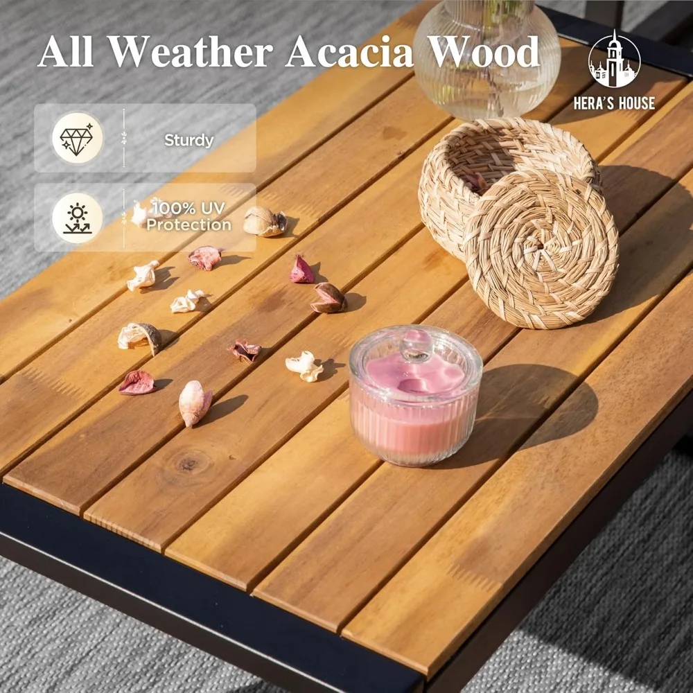 HERA'S HOUSE パティオ家具セット、屋外用籐家具 4 点、コーヒーテーブル付き、全天候型籐屋外会話 S