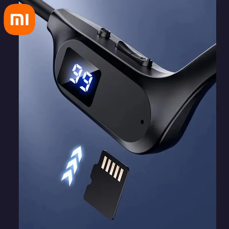 Xiaomi Headphone olahraga, konduksi tulang asli Earphone Bluetooth nirkabel Headset bebas genggam dengan Mic untuk lari