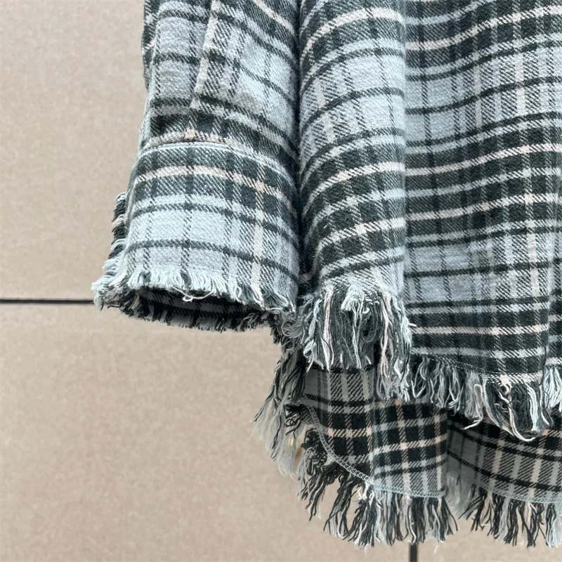 قميص نسائي جديد لخريف 2025 بلوزة نسائية من القطن بأكمام طويلة وشرابة مغسولة وصدر واحد بلوزة نسائية منقوشة y2k