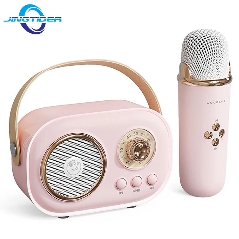 레트로 휴대용 가라오케 블루투스 스피커 홈 KTV 노래 스피커 HIFI베이스 스테레오 Handfree 통화 무선 마이크 FM 라디오