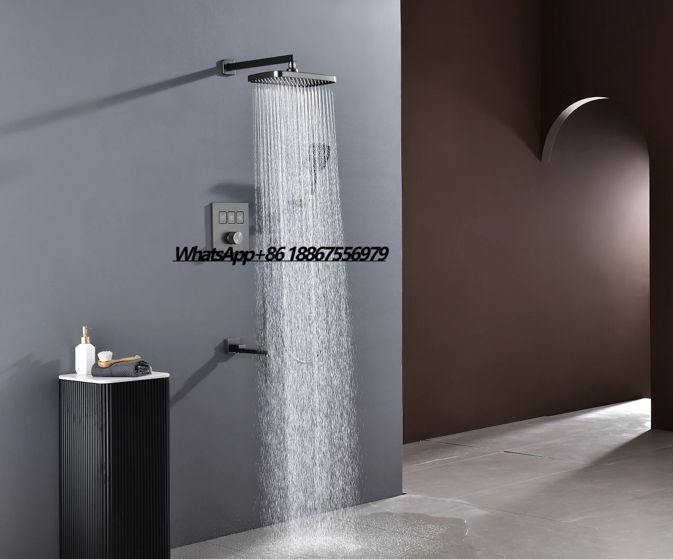 

Fashion Gunmetal Brass 3 Functions Shower Set Conceal Rain Shower Hotel Bathroom Shower Faucet Set With Tub Spout