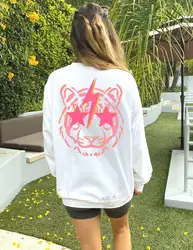 Sudadera de tigre Rayo de colores para mujer, jersey de manga larga, jerséis gráficos, ropa de calle retro