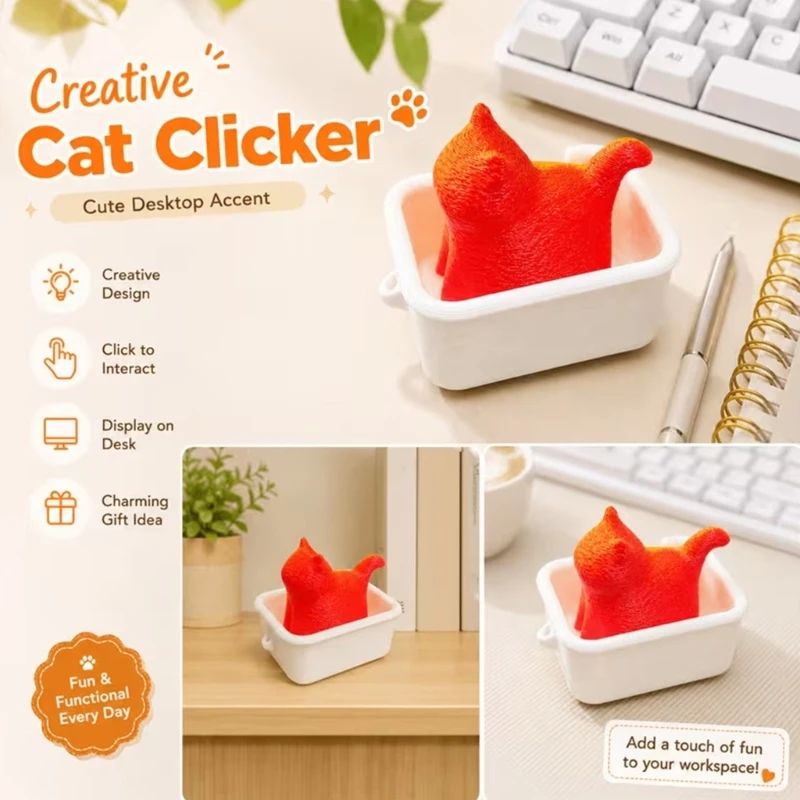 3D Printed Kitten Keyboard Mechanical Press Toy Keychain Durable Stress Relief Sensory Focusing Tool Presses For All Ages 15UB