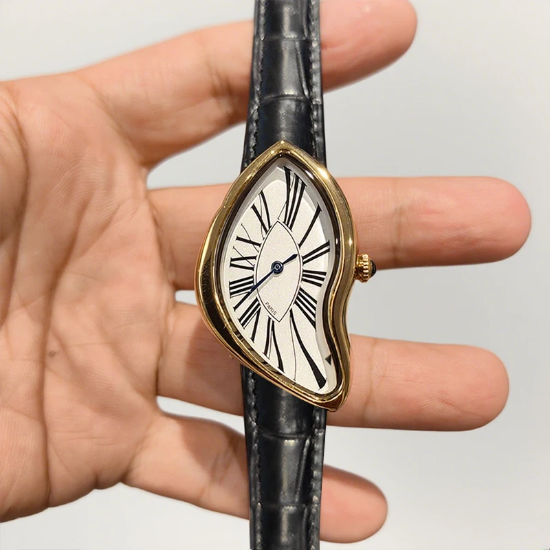 Relojes Retro, Relojes Alienígenas Medievales, Relojes Y2K con Correa de Cuero para Hombre y Mujer, Reloj de Cuarzo Avanzado con Caja Irregular