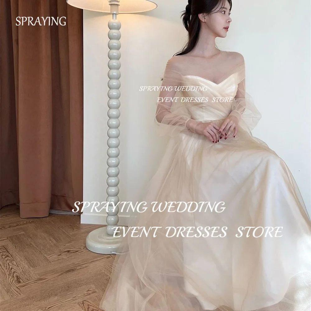 

SPRAYING Wedding Photography Corset Back Simple Sweetheart Satin Tulle Korean Wedding Dress Floor-Length Long Fairy Dress