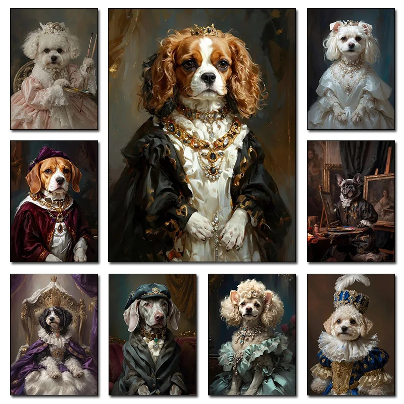 Vintage Animals Portrait Royal Noble Respectable Cat Dog Poster Print Wall Art HD Pictures Canvas Painting Print Room Home Decor