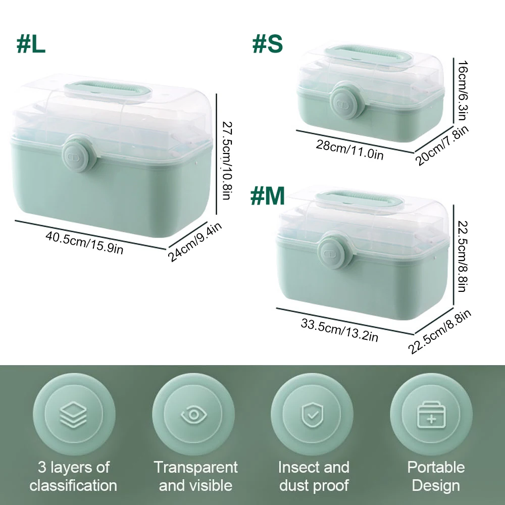 Large Capacity Family Medicine Organizer Box Portable First Aid Kit Medicine Storage Boxes Organizers Plastic Organizing Home