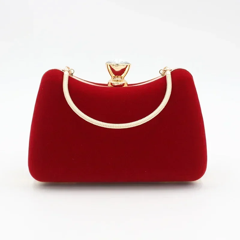 Ladies Vintage Clutch Bag Women Elegant Formal Velvet Evening Bag Mother's Wedding Party Handbags Crossbody Chain Red Burgundy