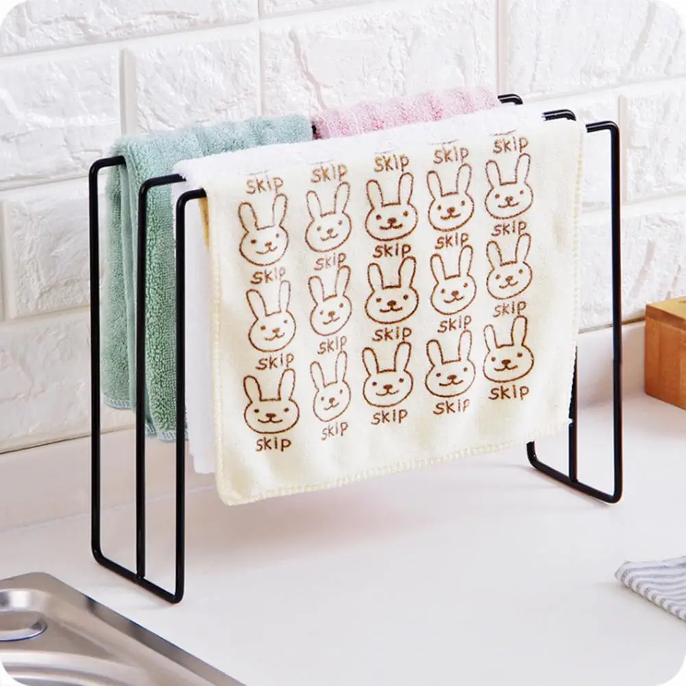 Towel Holder Dishcloth Holder Non-slip Ventilate Iron Three-bar Design Home Organizer