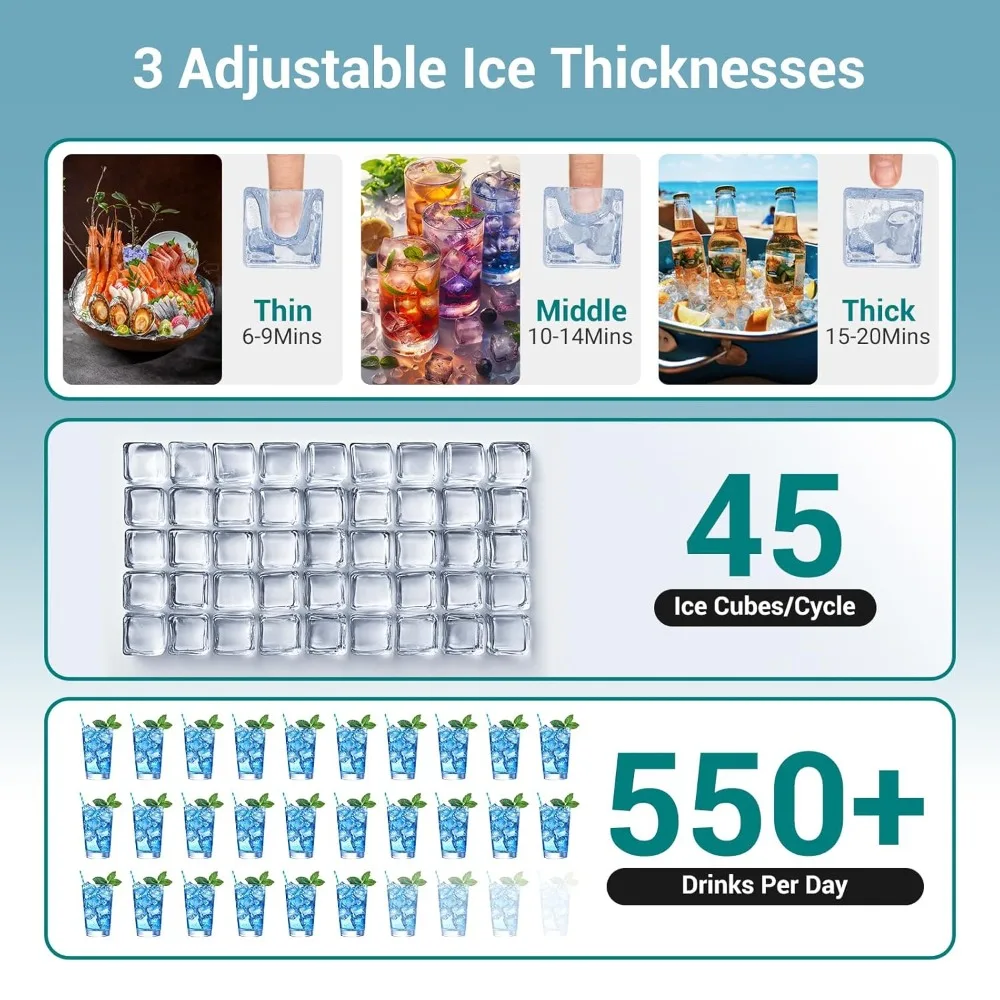 Commercial Ice Maker Machine 120 Lbs/24H Stainless Steel Under Counter, Freestanding Ice Machine, 45 Ice Cubes in 8-15 Minutes