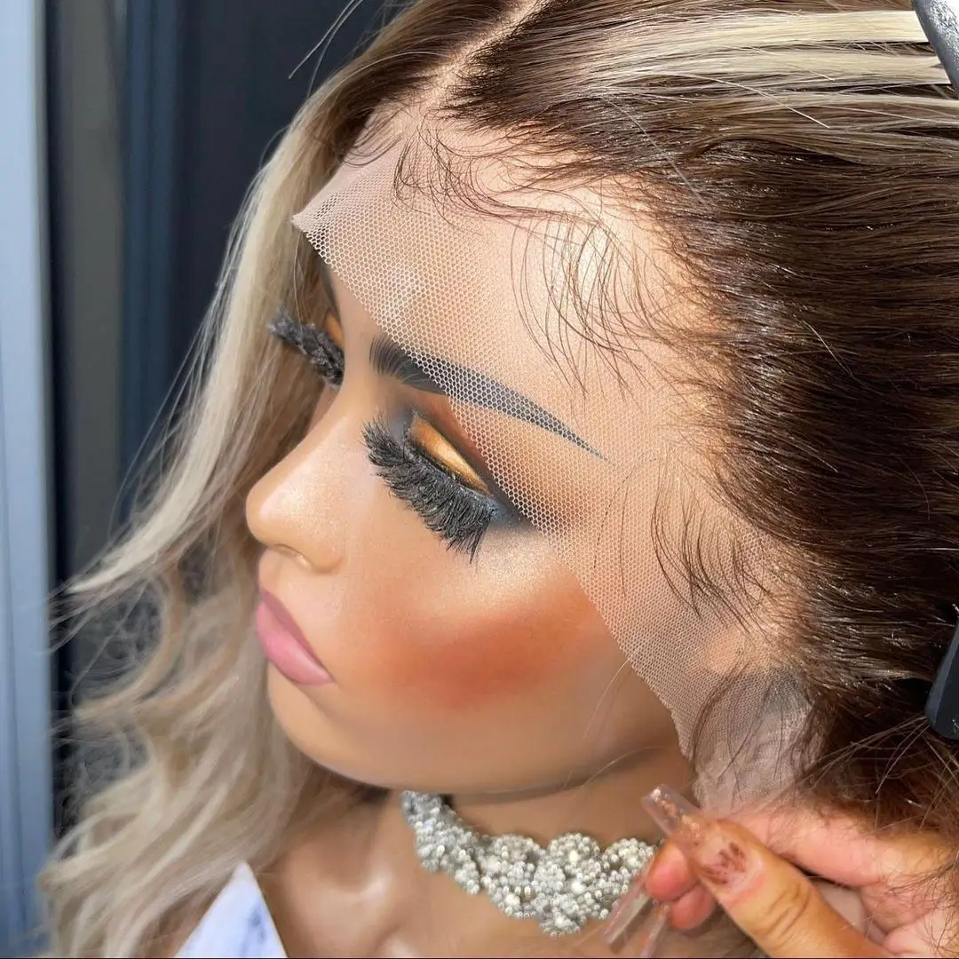 HD Lace Front Glueless Wig Ombre Honey Blonde Balayage Highlights  Wig Heat Resistant Luxury Synthetic Blended Fiber Long Wavy