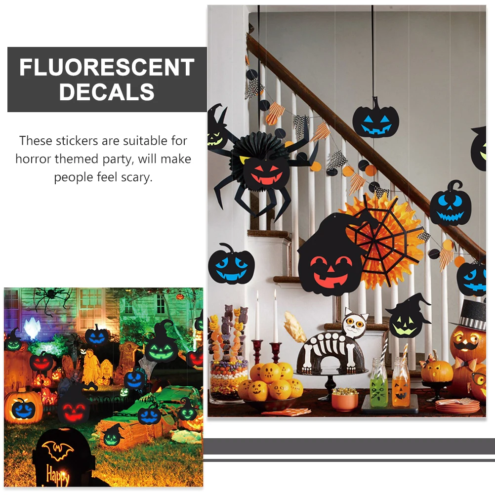 

1 set Pumpkin Wall Stickers Decorations Luminous Frosted Pp Halloween Glowing Scary Horror Fluorescent Decals Window