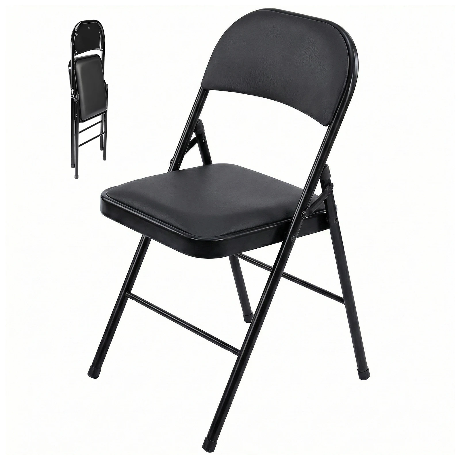 Folding Chairs 2-Pack/4-Pack, Padded PU Leather Seat, Heavy 