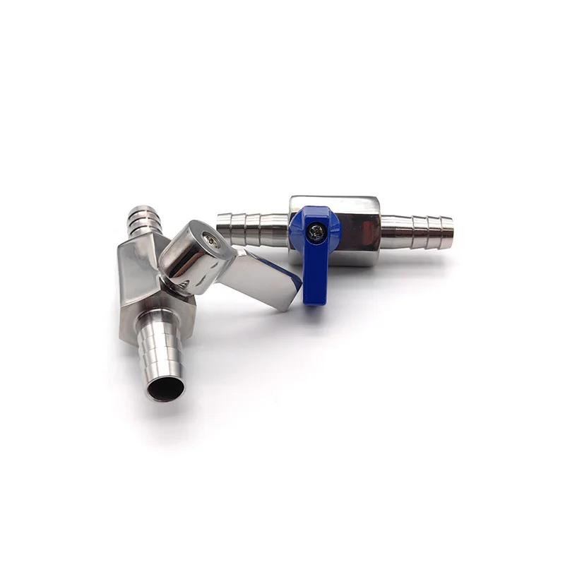 SS304 Double Hose Barb Mini Ball Valve 8mm 10mm 12mm 14mm with Blue or Steel Handle for Water, Gas, Brewing, Aquarium Use