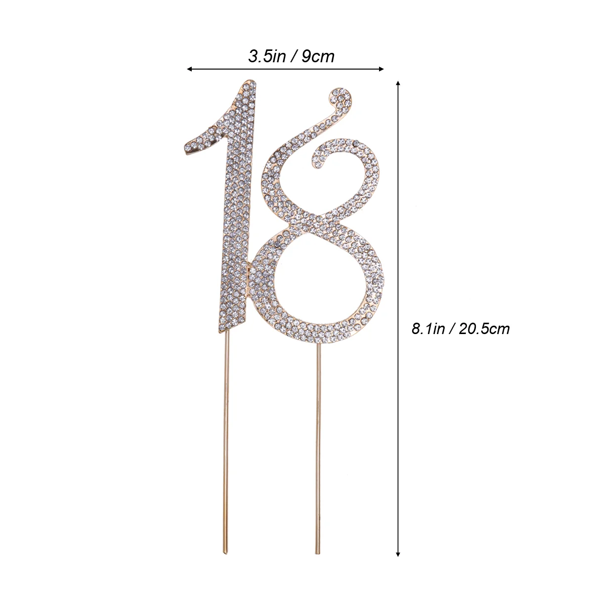 18 Cake Topper for 18th Birthday Party or Anniversary Crystal Rhinestones Decorative Cake Topper for Party Supplies (Gold)