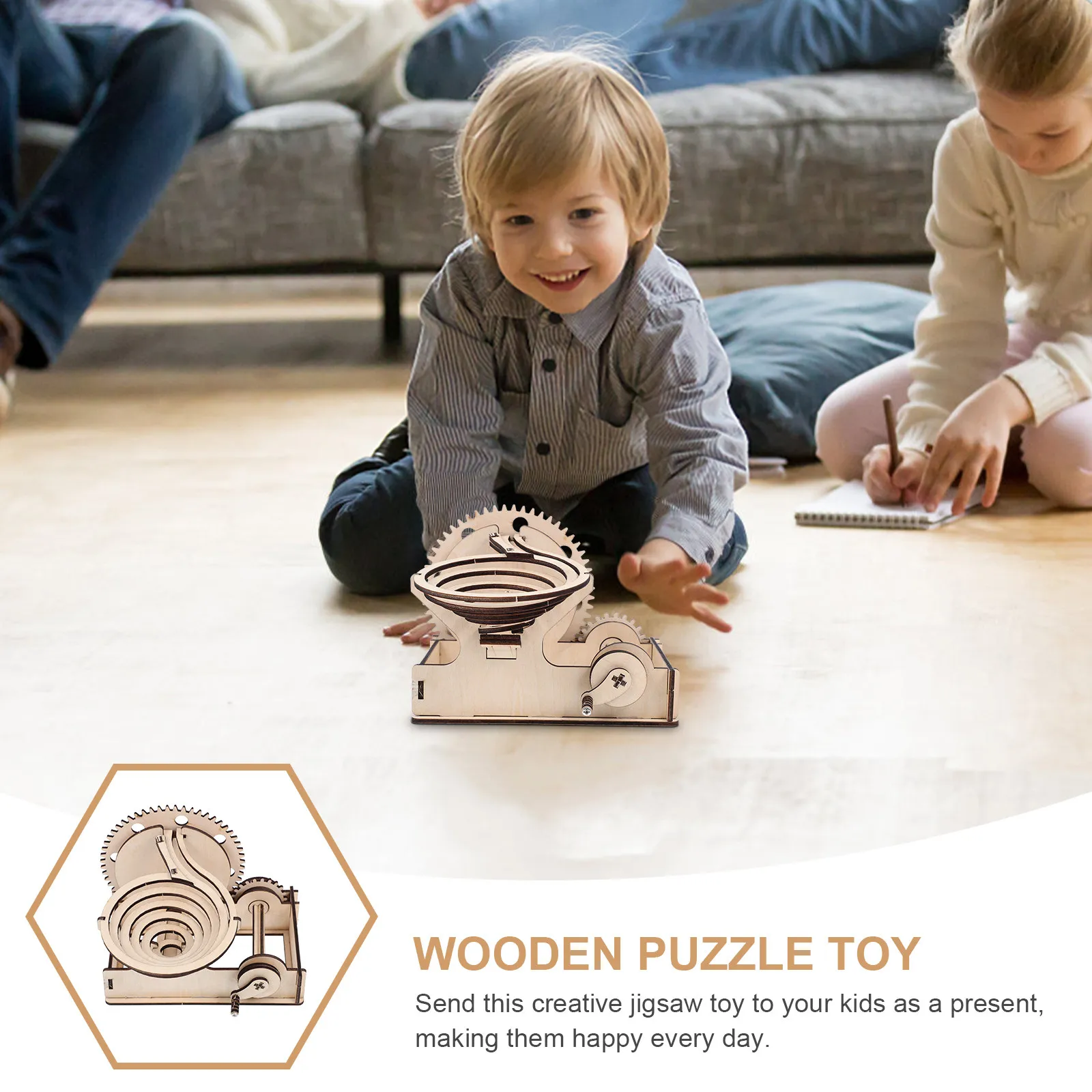 1Set Wooden Marble Puzzle Run Chain Mechanical Puzzle Plaything Creative Educational Run Bead Maze for Kids Concentration