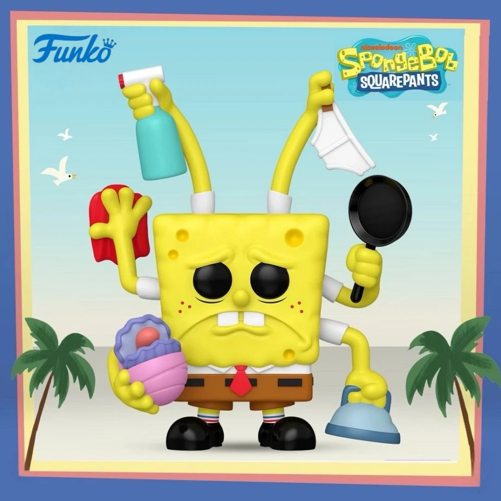 

FUNKO POP Nickelodeon Anime Figure Premium SpongeBob Cleaning 2001 Figurine Collectible Limited Edition 5.6 inch Model Toy Gift