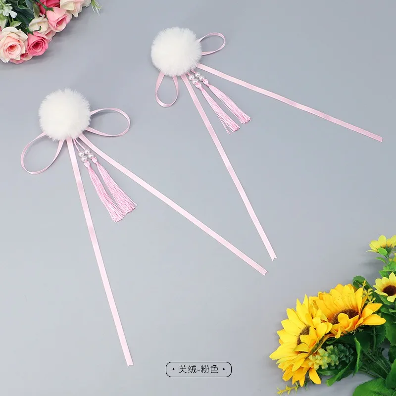 새로운 중국어 술 헤어 클립 로리타 소녀 헤어 리본 Bobbles 자용 리본 헤어 클립 플러시 볼 머리핀 Hanfu 헤어 액세서리