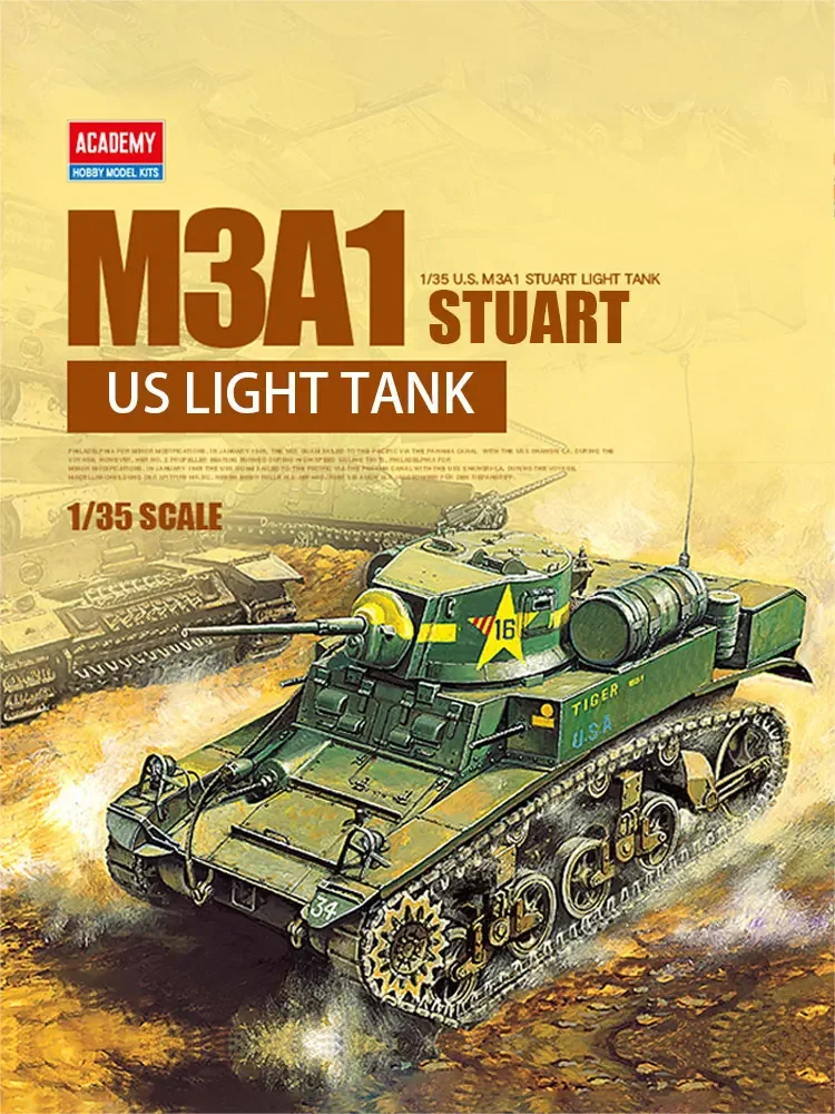 Academy Assembled Tank Model Kit 13269 American M3A1 Stuart Light Tank 1/35