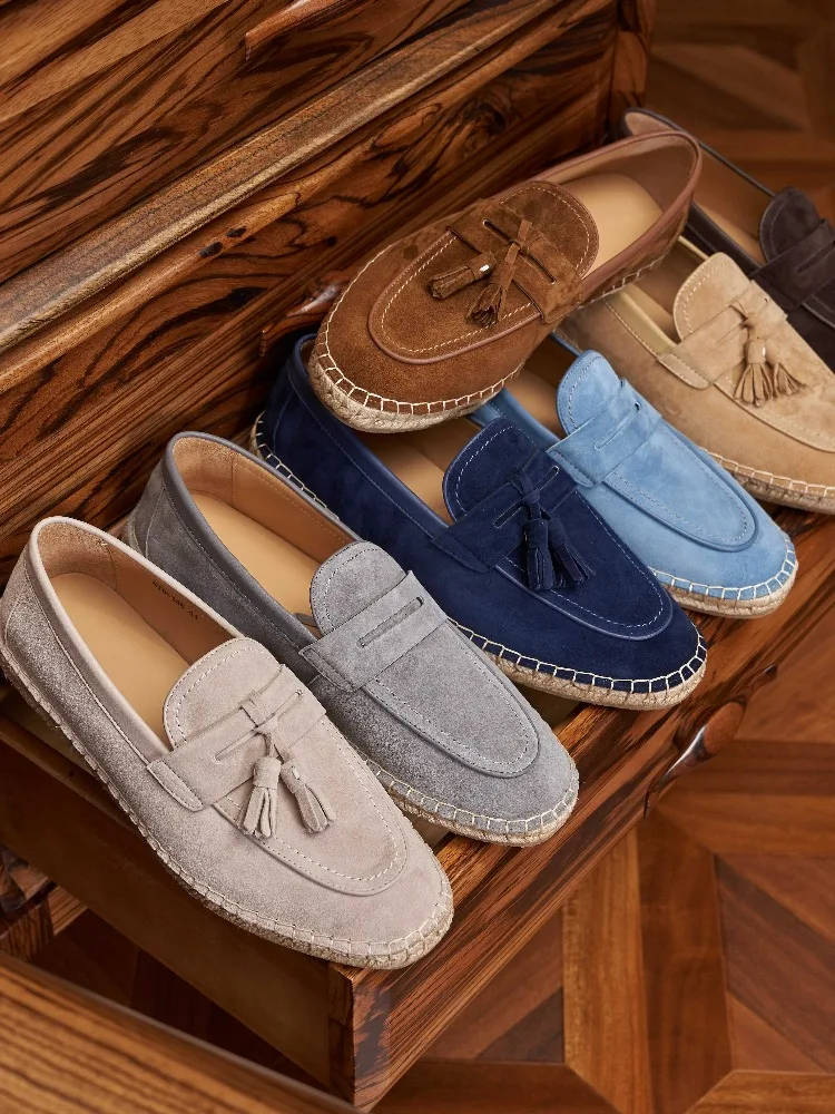 

Old Money Style Cow Suede Slip-On Fisherman Shoes Men Comfortable Driving Shoes Flats Premium Genuine Leather Casual Loafers