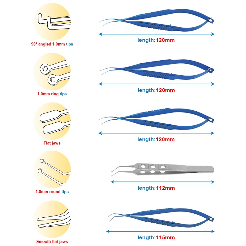 Lens Forceps Angled Shafts with 1.0mm Round Tip Forceps Titanium/Stainless Ophthalmic Instrument