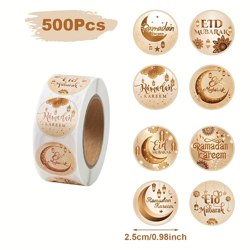 500pcs Eid Mubarak Stickers White Gold Labels for Home 2026 Ramadan Kareem Islam Muslim Party Eid Al Adha Gifts Ramadan Mubarak view 2