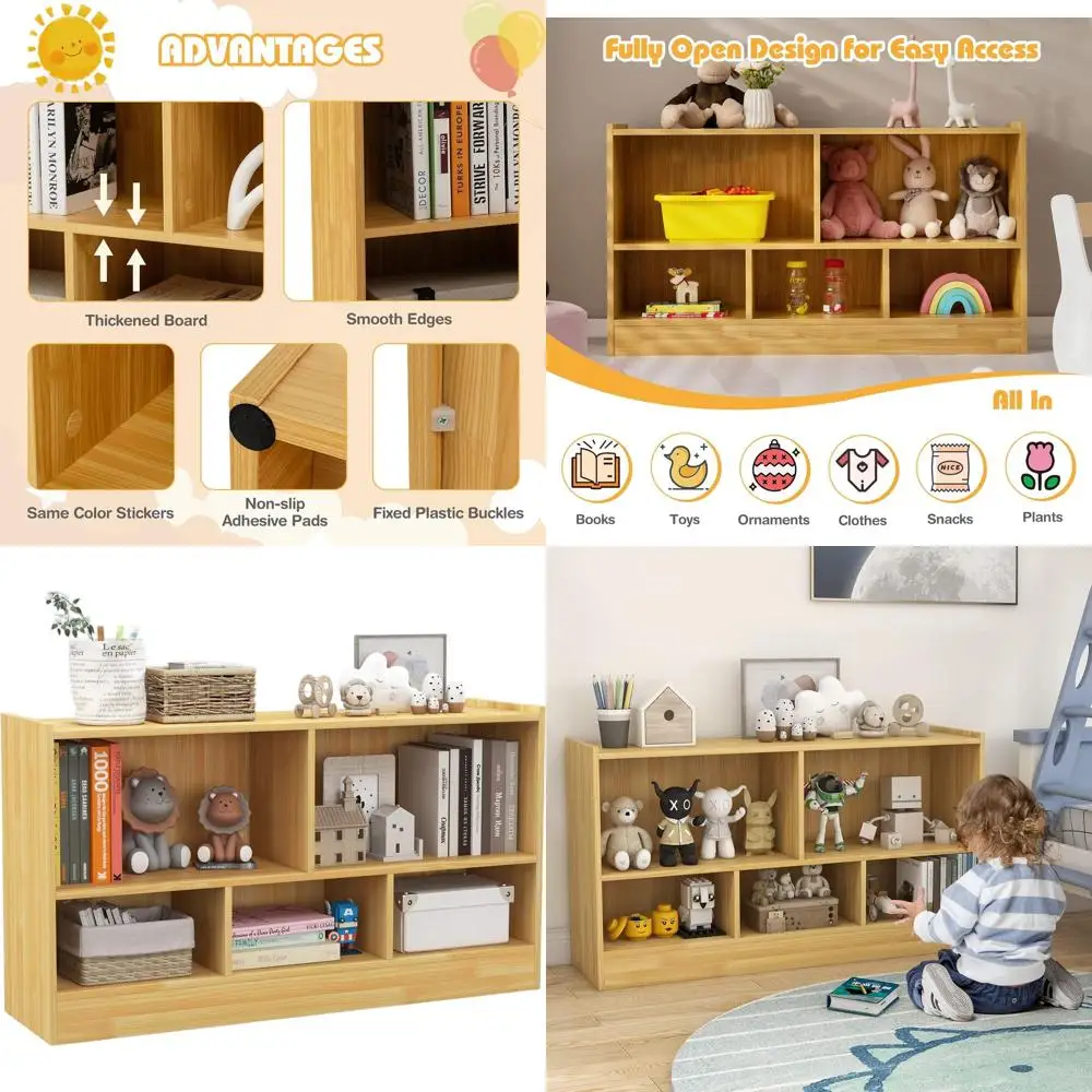

2-Tier Wooden Storage Cabinet for Kids: Toy & Book Organizer for Playroom, Classroom