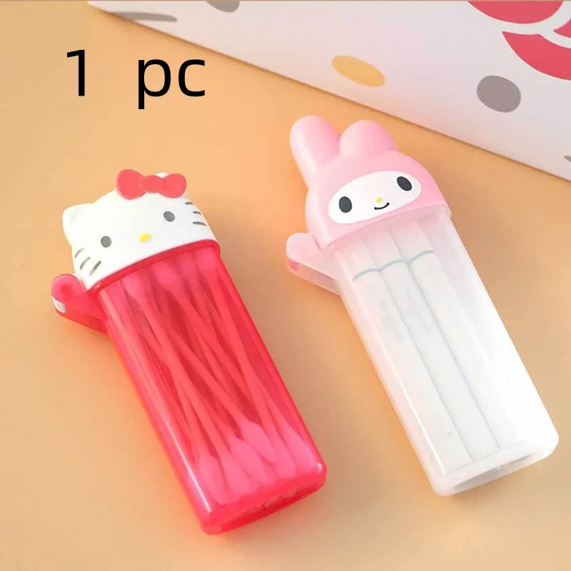 Kawaii Hello Kitty Sanrio Swab Storage Box cartoon life Supplies Portable Y2K Bandaids Mini Cotton Toothpick Tube children gifts