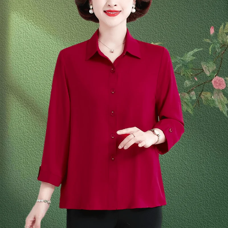 Cor sólida manga 700 quartos primavera e verão solto temperamento pulôver versátil camisa elegante