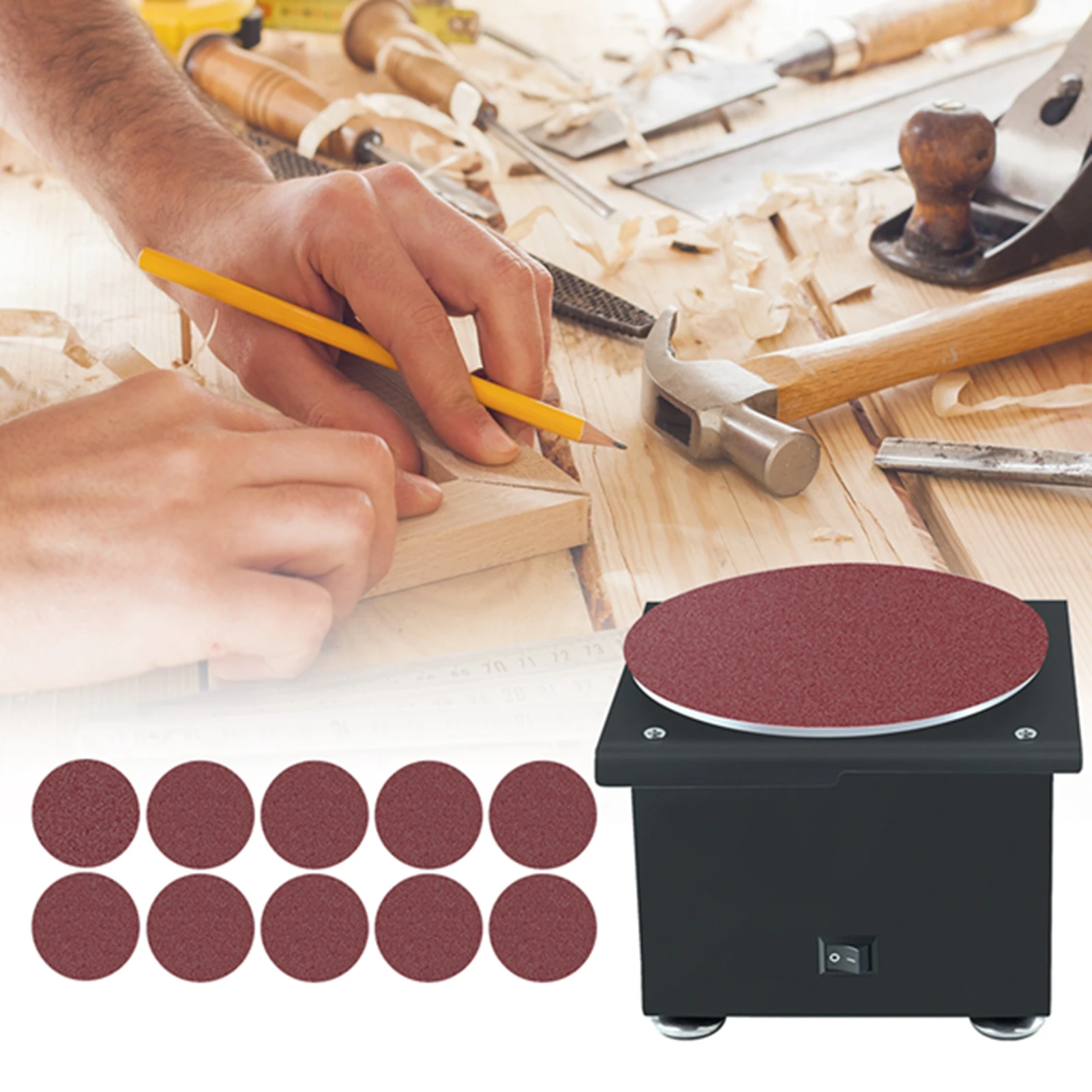 Mini Bench Disc Sander Electric Sharpener 7 Variable Speed 10 Sanding Discs Wood Bench Top Sanding Polishing Grinding Machine