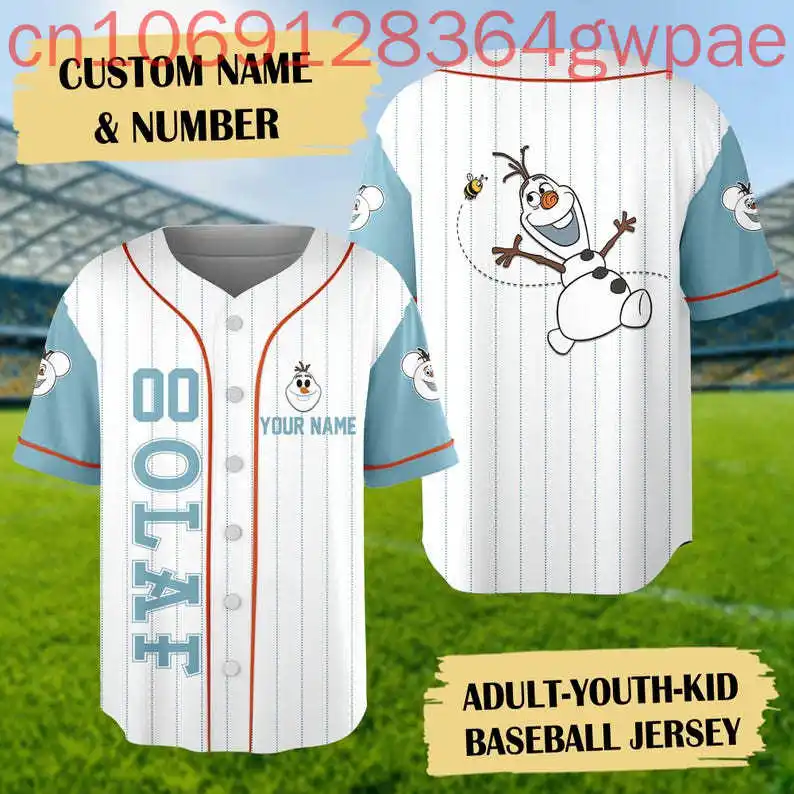 Disney Frozen Olaf Maglia da baseball con stampa 3D Camicia da donna da uomo Top Estate Elsa Casual Manica corta Camicie da baseball per bambini