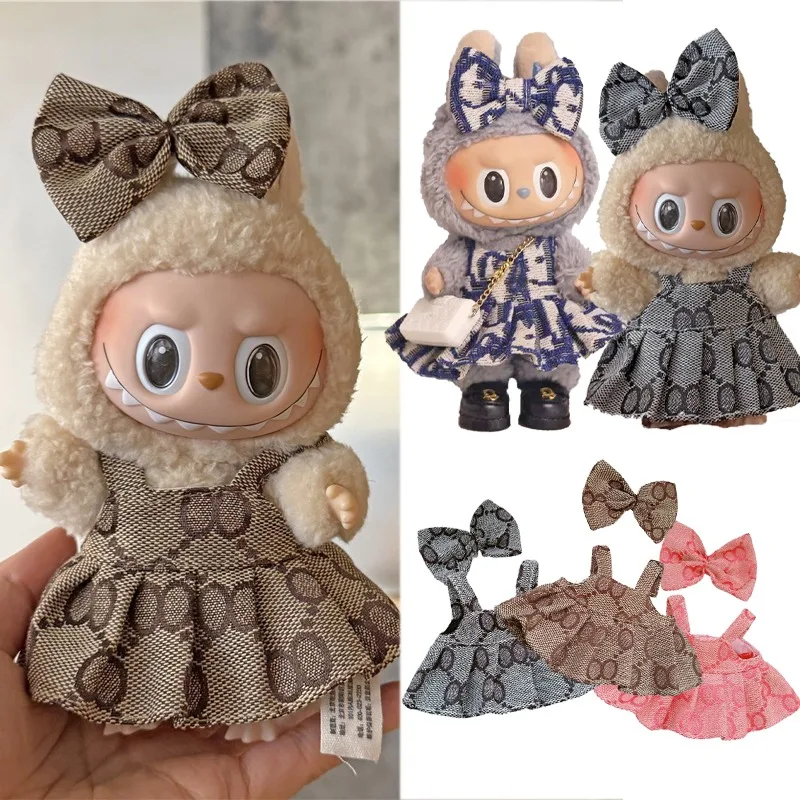 Voor 15 17 Cm Labubu Pop Kleding Prinses Jurk Strikje Tweedelige Set Outfit Kleding Zitten Party Game speelgoed Gift Accessoires