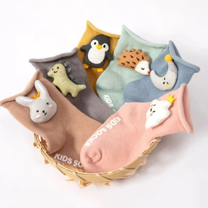 Cute Dinosaur Children's Socks for Girls Boys Non-slip Cotton Toddler Baby Cartoon Socks Newborns Short Socks