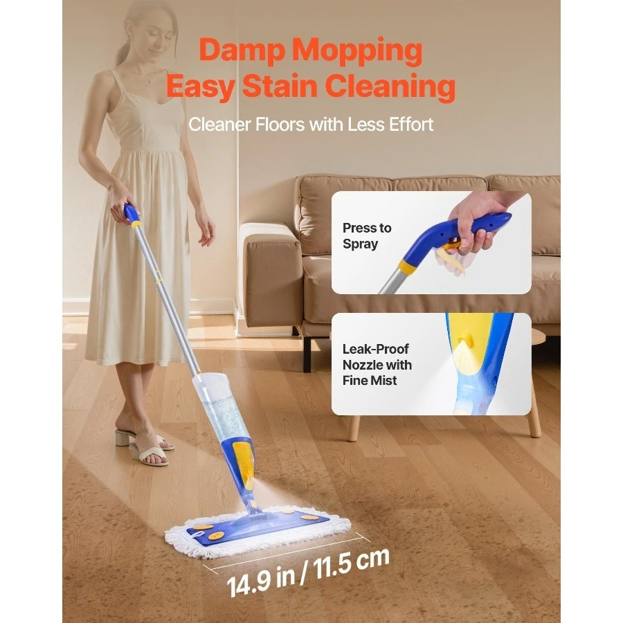 

Spray Mop, with 3 Washable Pads for Dry and Wet Floor Cleaning and a 27oz Refillable Water Tank, Microfiber Dust Wet Mop &