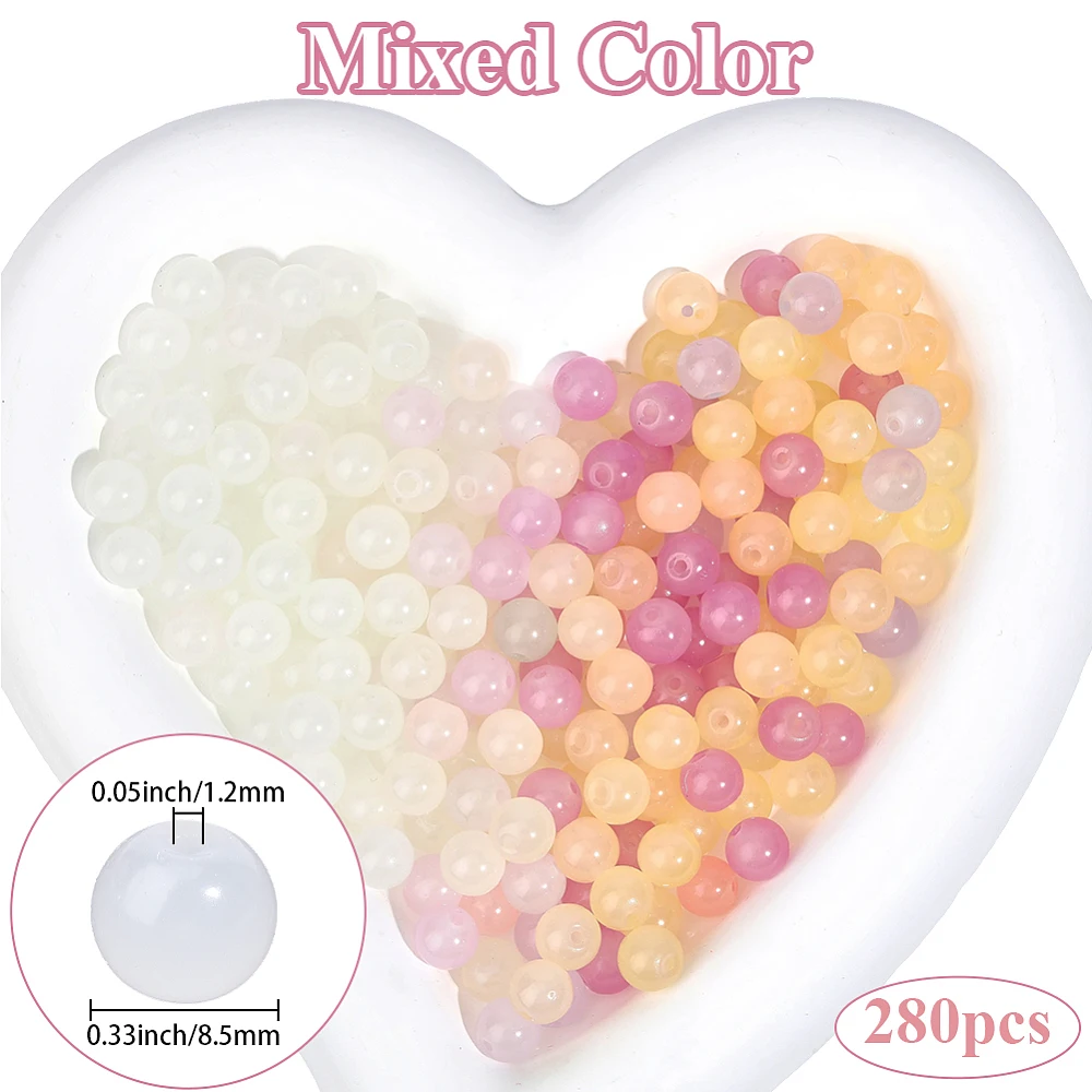 1 Box 280PCS 8MM Color Changing Beads with Hole Glass Round White Transparent UV Sensitive Reactive Sunlight Colorful Spacer