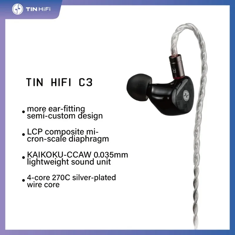 

TINHIFI C3 LCP Динамический драйвер HIFI Наушники-вкладыши N52 Магнит Полуиндивидуальный дизайн Мониторы IEMs Разъем 3,5 мм с 2-контактным кабелем 0,78