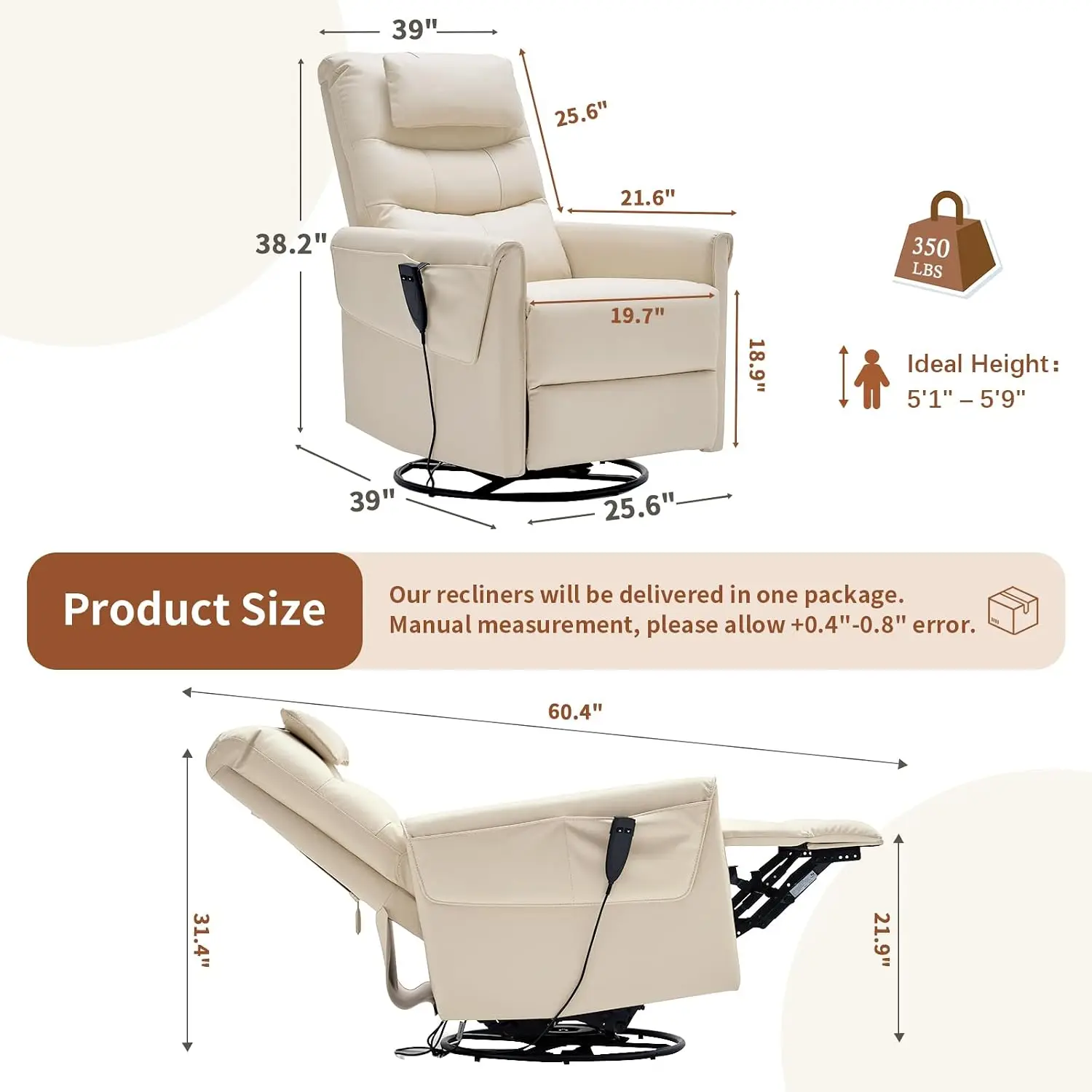 Genuine Leather Recliner Chair, Power Recliner Chair, Italian Water-Washing Process,Single Sofa for Living, Customized