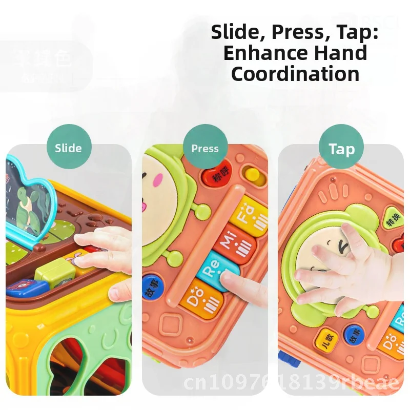 Brinquedo educacional hexaedro para bebês com mais de 6 meses, instrumento musical de tambor fechado à mão para crianças de 1 ano de idade, educação precoce