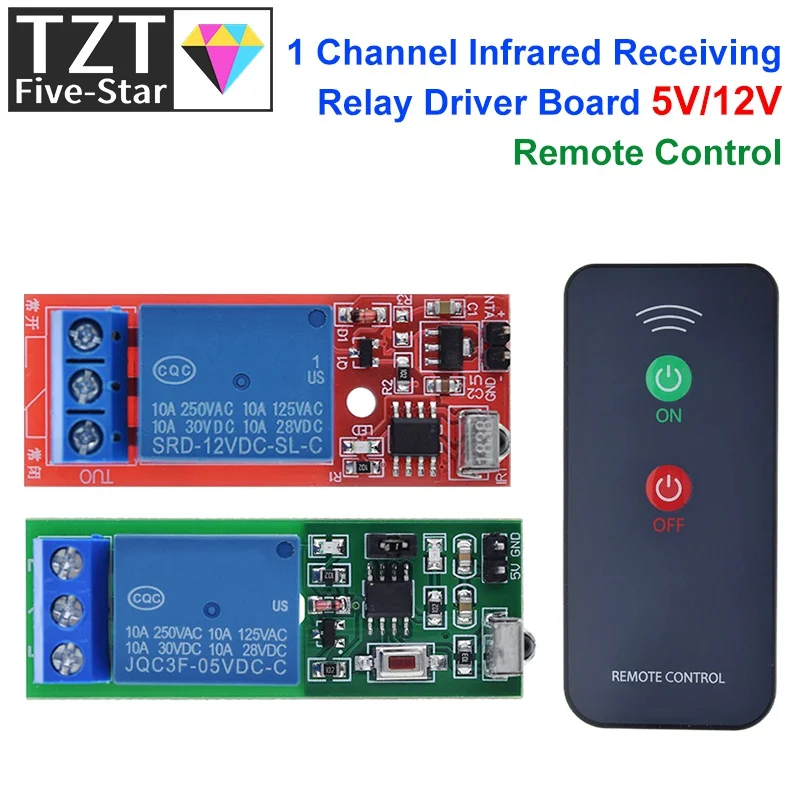 TZT IR 1 Channel Infrared Receiver Driving Switch Relay Driver Module Board 5V / 12V + Active Remote Controller Without battery