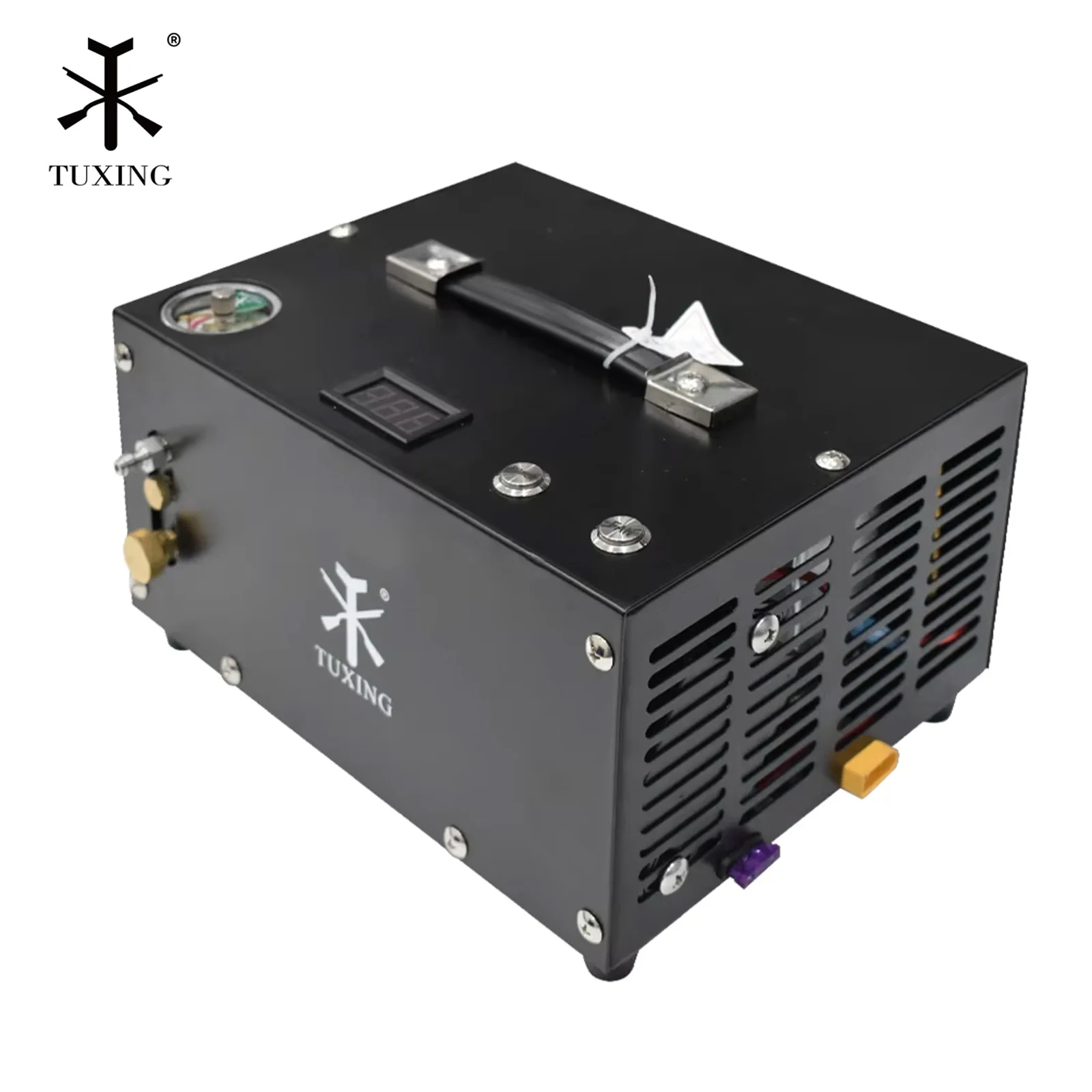 TUXING TXET061 Compresor de aire PCP de 300bar, compresor de alta presión portátil de 4500Psi con fuente de alimentación de coche para Rifle de aire de buceo