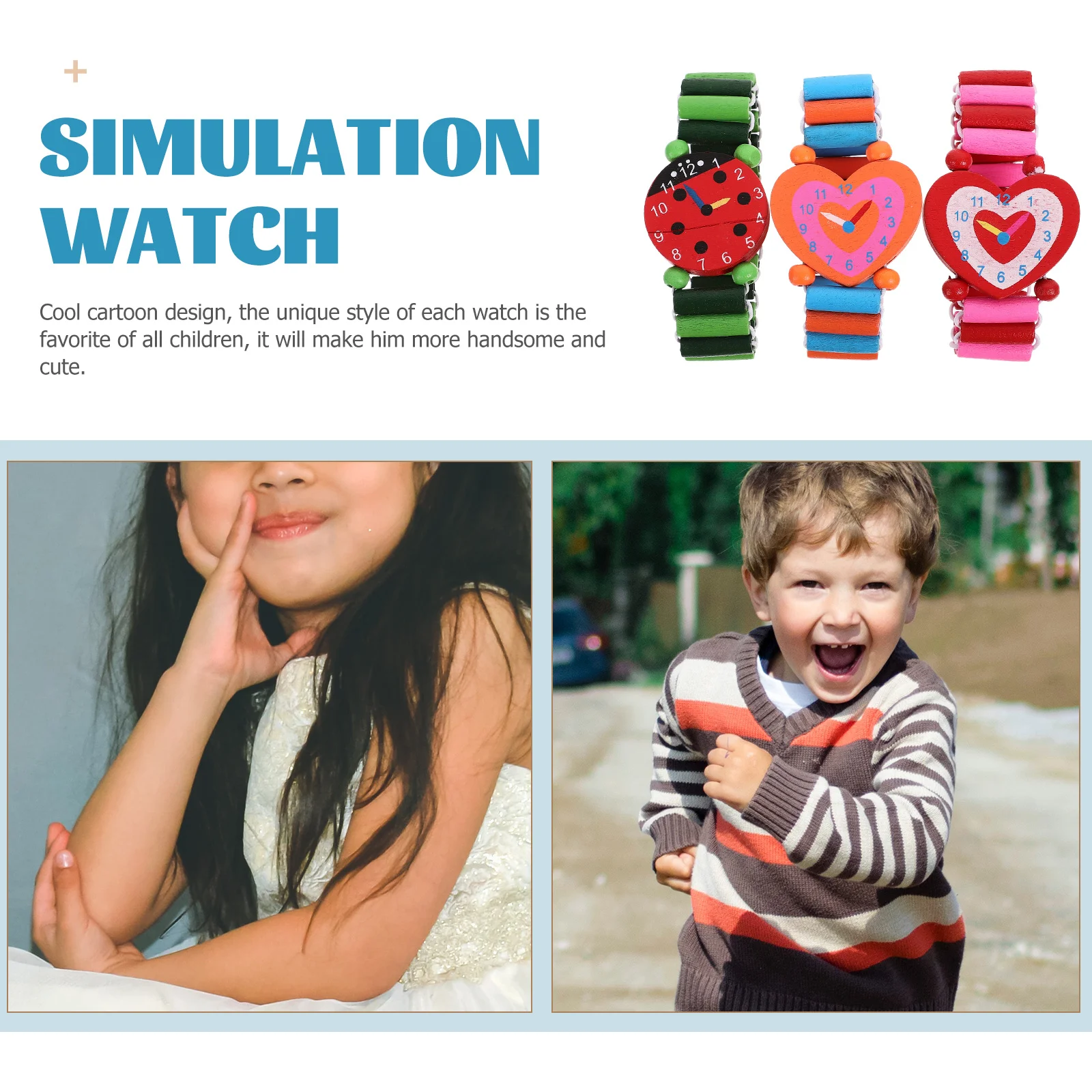 3-delige cartoon ristwatches slimme houten polshorloges simulatie kinderen smartwatch peuter