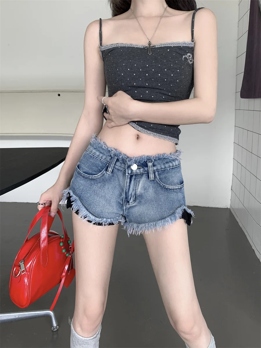 

Slergiri Sexy Low Waist Super Short Denim Hot Pants Y2k Streetwear retro Washed Raw Trim Denim Shorts Women