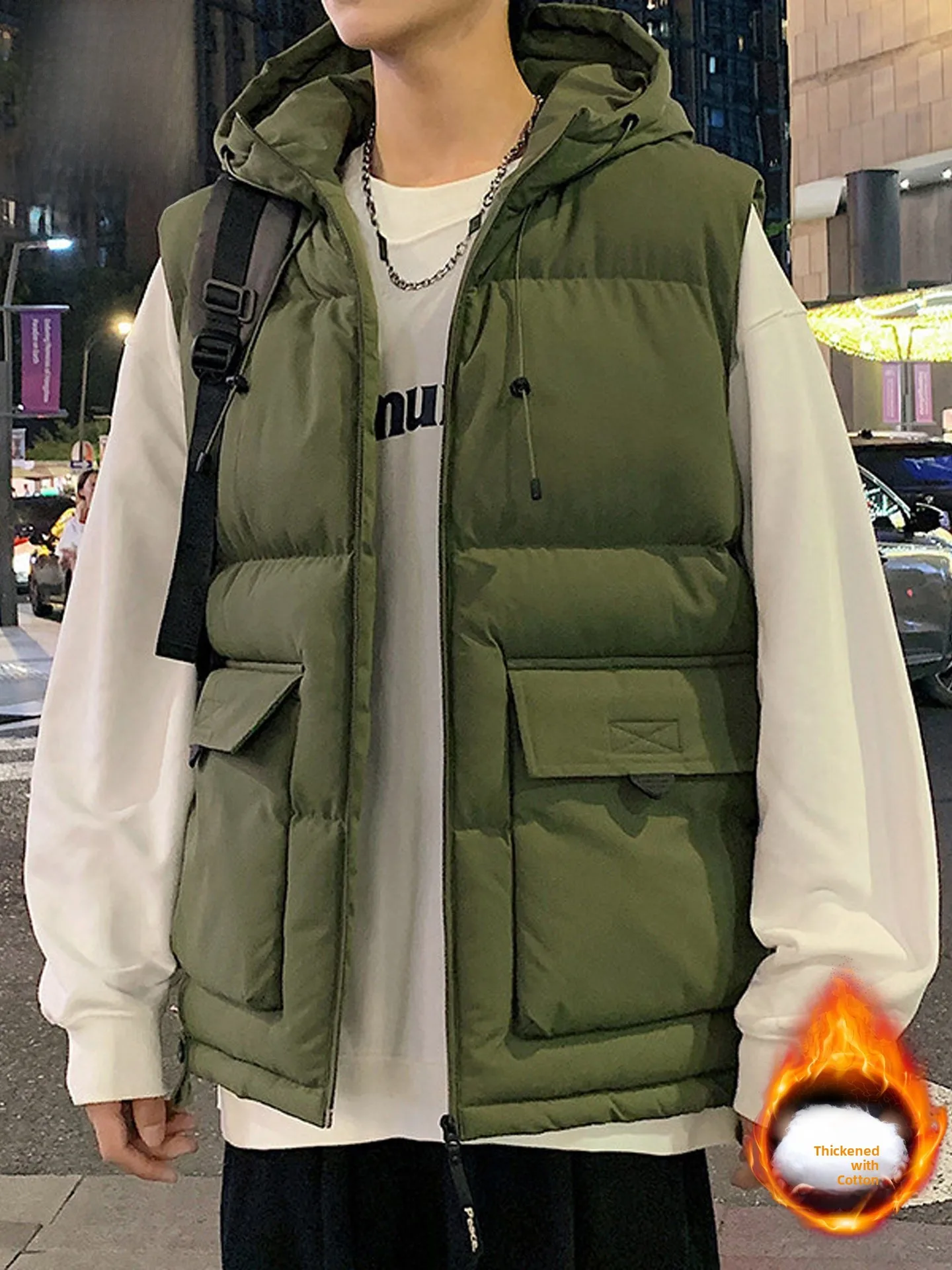 

Мужской утепленный хлопковый жилет Nainilu, новинка 2026 года, повседневный, теплый, с капюшоном, без рукавов, свободный крой, на молнии, стандартный размер