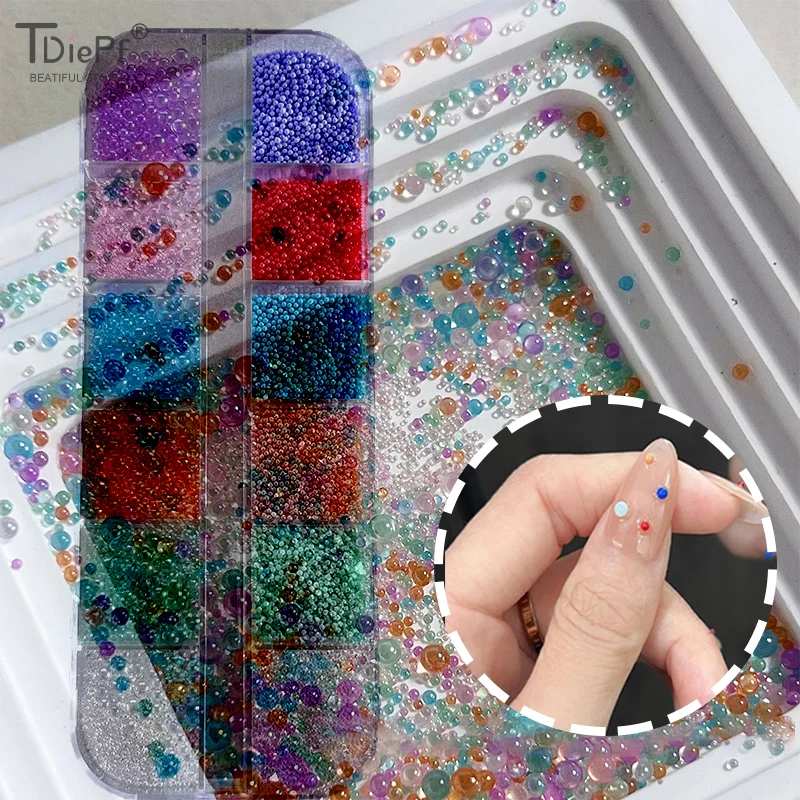 ชุดตกแต่งเล็บ 3 มิติ 12 ช่อง/กล่อง ประดับมุกหลากสี ลูกปัดหลากสี สำหรับงานตกแต่งเล็บและงานฝีมือ