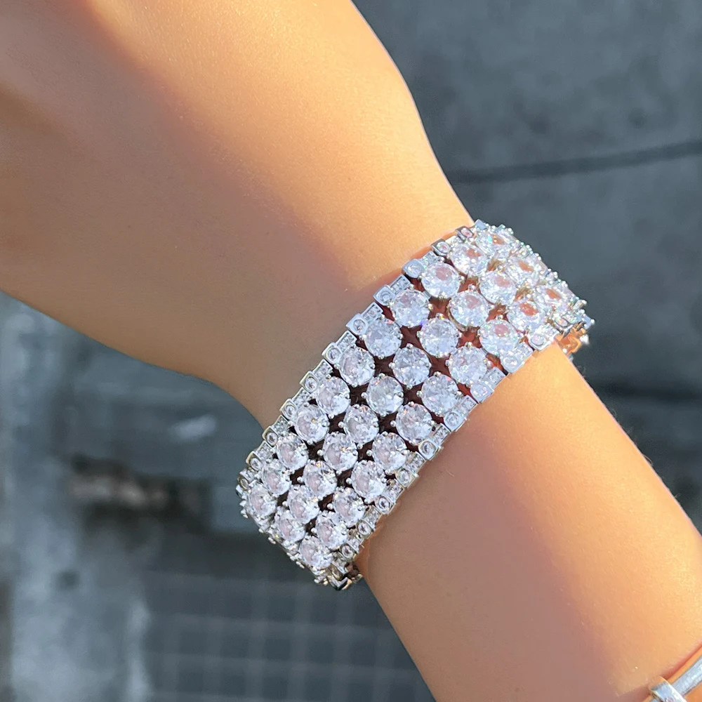 CWWZircons Super Luxuriöses Glänzendes Mehrschichtiges Rundes CZ Statement Breites Großes Armband für Damen Hochzeit Party Schmuck Großhandel S0249 – Detail 7
