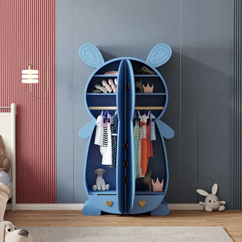 Simple and modern children's solid wood wardrobe, luxurious rabbit storage cabinet, home bedroom wardrobe, creative design stora