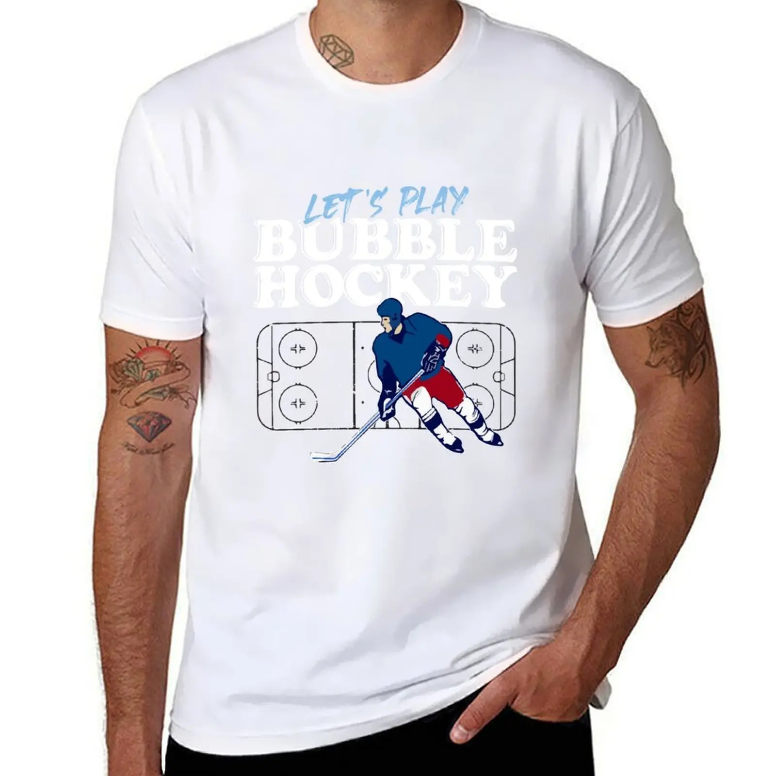Funny Bubble Play Let's Arcade - Hockey T-Shirt Sports Casual Short Sleeve Cotton Tee