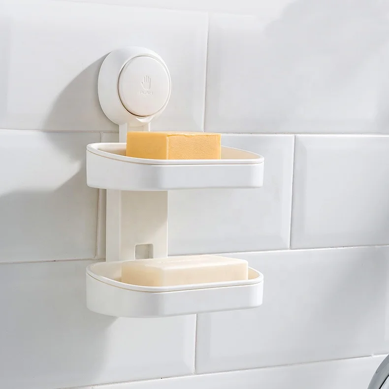 

Bathroom Organizer Household Double Layer Wall Suction Cup Shower Caddy Dish Plastic Green Soap Dish Holder